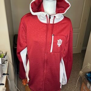 Indiana University Red and White Jacket with hood. Size large